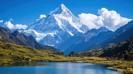 Naklejka premium Majestic Himalayan Peak Reflected in a Serene Lake