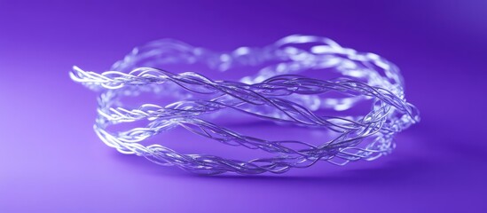 Intricate transparent wire loops arranged dynamically on a vivid purple background emphasizing their captivating beauty and complex design.