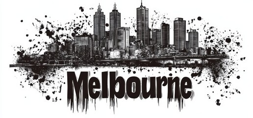 Melbourne city skyline illustration with urban art design highlighting modern architecture and creative style