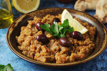 A plate with traditional Moroccan salad zaalouk