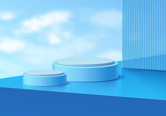 Blue podium with sky