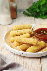 Mozarella sticks with barbeque sauce