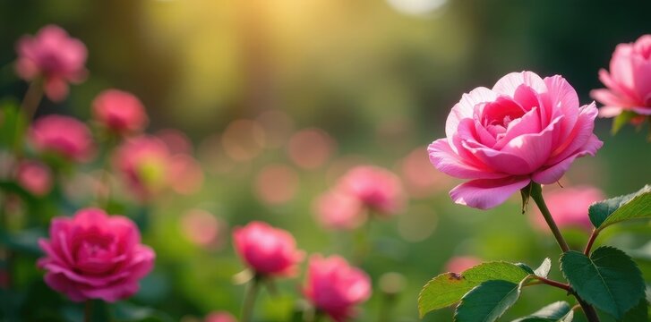 Veladas de primavera con flores rosas frescas en un jard?n rosa, primaveras, florecimiento, colorido