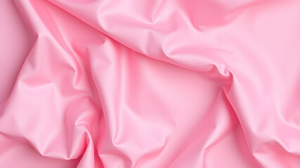 Obraz premium Crumpled pink silk fabric as background, top view. Space for text. Generative AI