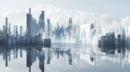 Fototapeta premium A breathtaking digital artwork of a metropolitan skyline with a perfect reflection on a glass-like surface