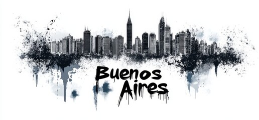 Obraz premium Artistic skyline illustration of Buenos Aires showcasing modern architecture and city life with urban flair