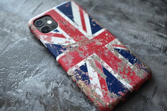 Worn smartphone case featuring a distressed American flag design on a wooden surface