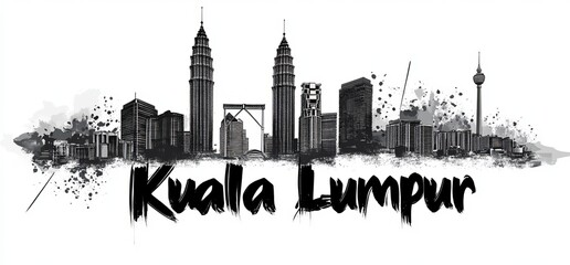 Obraz premium Kuala Lumpur skyline featuring iconic Petronas Towers and Menara Kuala Lumpur at dusk with artistic splashes of color