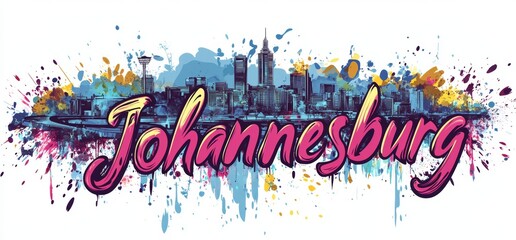 Obraz premium Colorful artistic representation of Johannesburg skyline showcasing modern architecture and vibrant culture