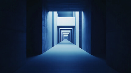 Futuristic Blue Corridor Server data room hallway corridor with electric blue lighting technology background