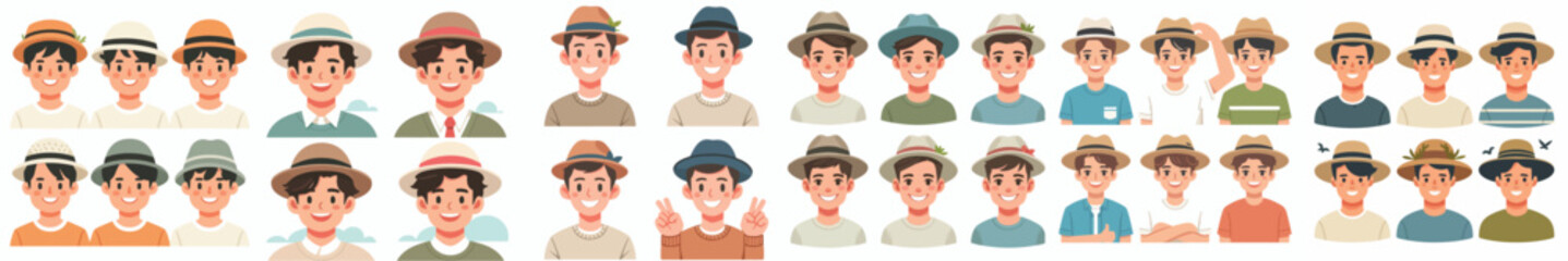 set of vector avatars of teenagers with hats