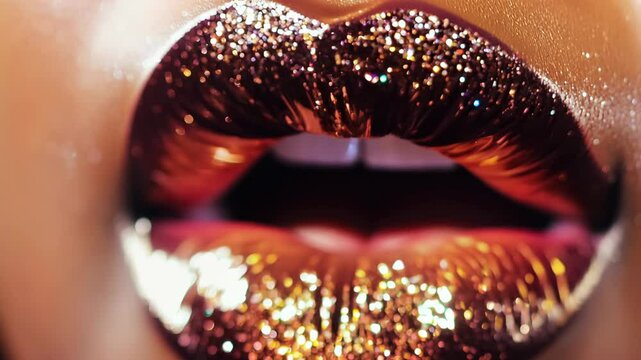 Mocha mousse color background 2025. Lips sexy close up with glitter. Floral brown art wallpaper. Background. Warm curve design pattern close up. Interior design color mocha mousse tan
