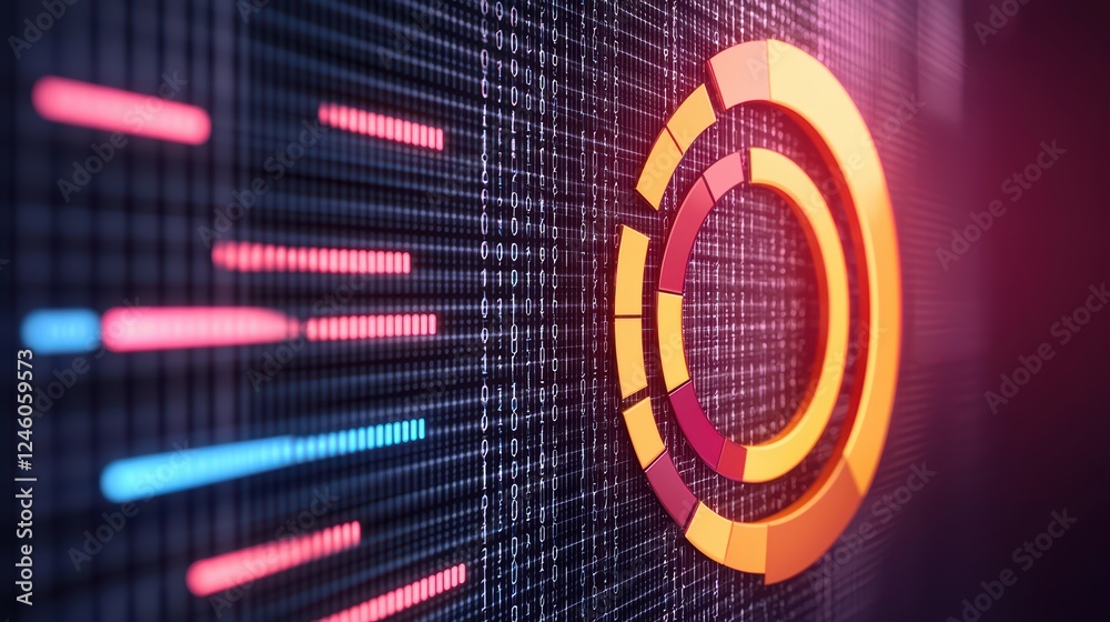 Poster modern digital dashboard with colorful circular graph visualization