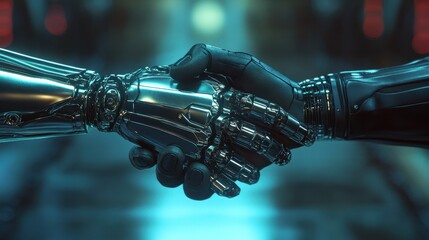 Handshake in digital futuristic style. The concept of partnership