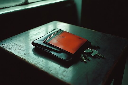 Stylish Leather Wallet with Keys on a Table