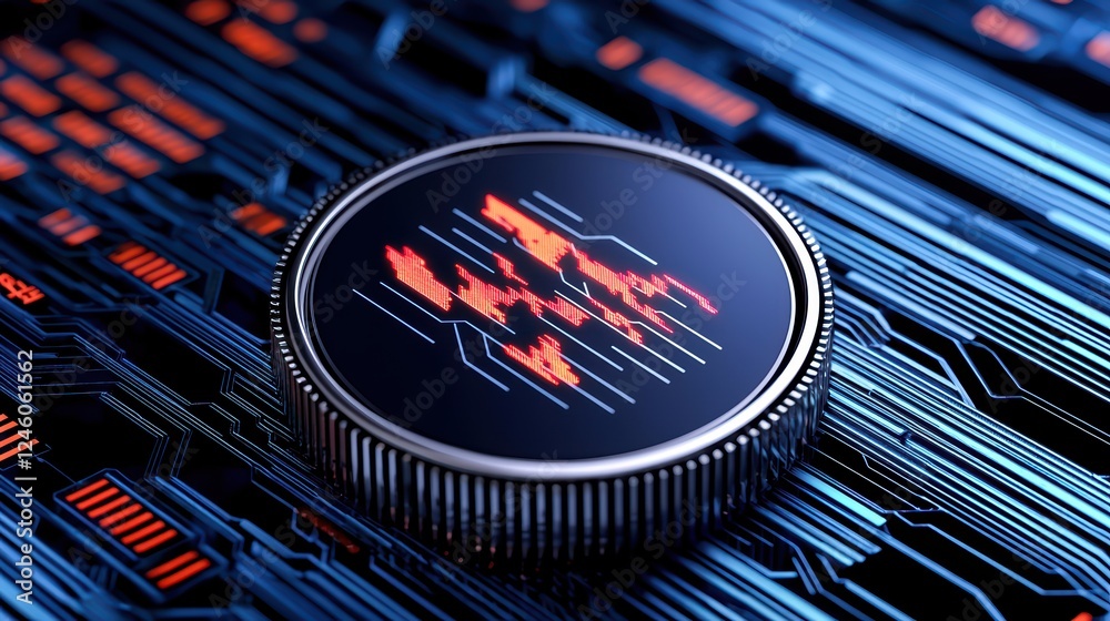 Poster digital data visualizer on circuit background with vibrant colors