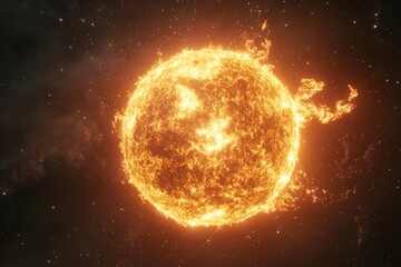 Fototapeta premium Fiery Sun Burning in Space, Stellar Background, Science