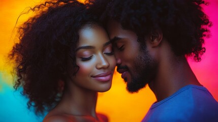 Fototapeta premium A couple embraces in vibrant colors that deepen their connection