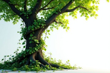 Twisted liana vines wrapped around tree trunks, trees, white background, nature