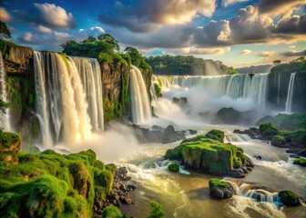 Fototapeta premium Iguazu Falls: Minimalist Argentina-Brazil landscape. Breathtaking waterfall nature scene.