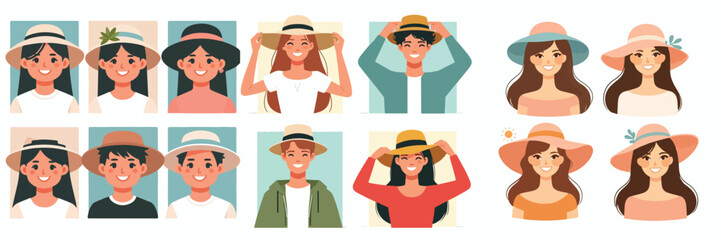 set of vector avatars of teenagers with hats