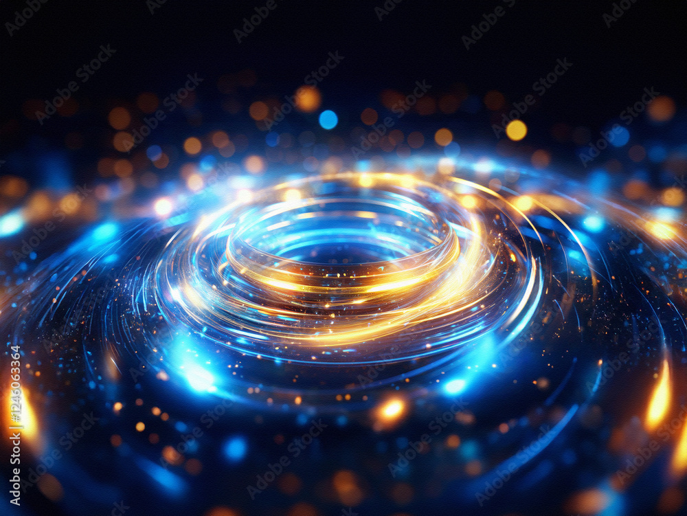Aufkleber a mesmerizing ring of glowing gold and blue energy swirls in a dark void, creating concentric ripple
