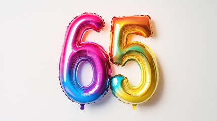 Colorful balloon number 65 for birthday or anniversary celebration
