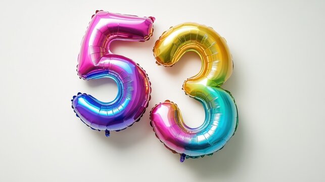 Colorful Number 53 Balloons on White Background