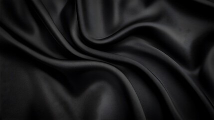 Fototapeta premium Black silk fabric drapes, background texture
