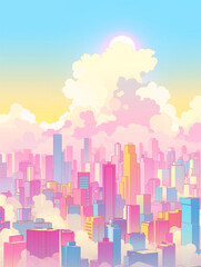 雲の上の未来都市｜パステルカラーのスカイラインアート