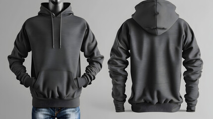 mockup blank dark grey hoodie with mannequin, grey background