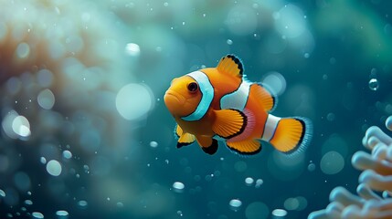 Orange and White Clownfish Swimming in a Sparkling Ocean