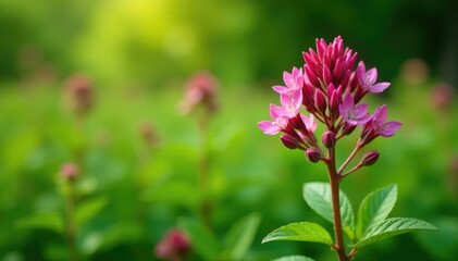 Obraz premium Valeriana officinalis leaves and stems in garden, wildflowers, plants