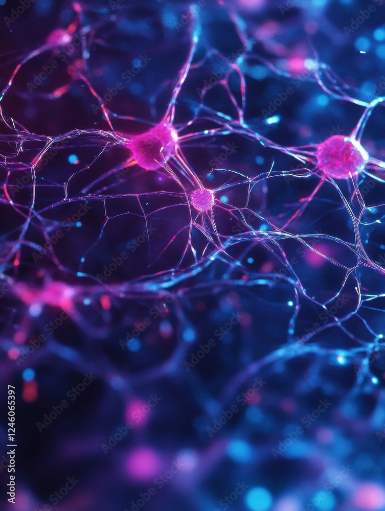 Poster glowing neural connections network in abstract digital space. generative ai