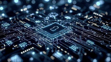 Digital Security: Exploring the future of cybersecurity through abstract technological art.  A captivating visual representation of data protection and network security in the digital age.