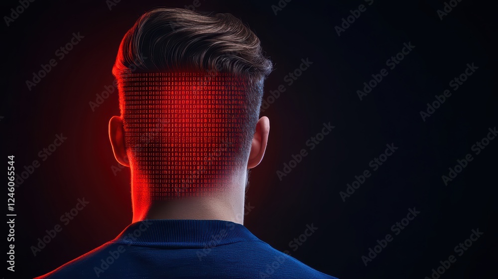 Poster digital transformation concept with binary code and human figure