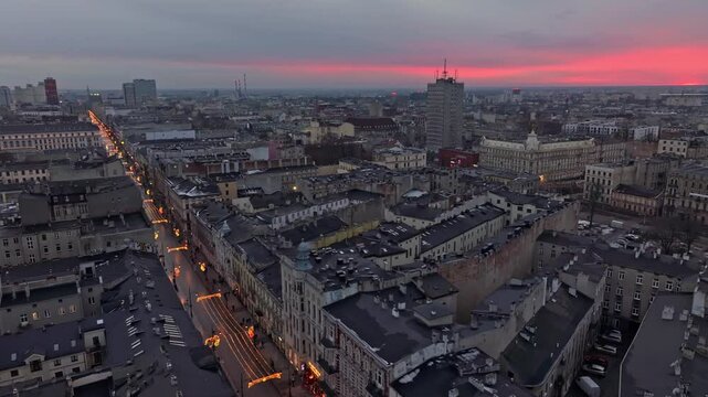 Lodz Piotrkowska Street Poland Europe Sunset