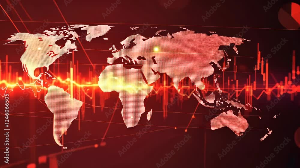 Poster global connectivity visualized through dynamic world map and data waves