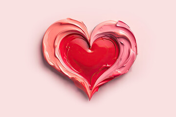 Heart painted with oil paint or cream on a pink background
