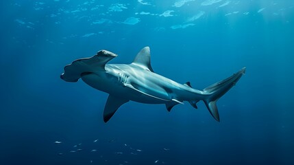 Fototapeta premium Majestic Great Hammerhead Shark Underwater in the Deep Ocean