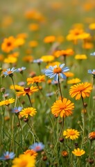 Obraz premium Vibrant Meadow Yellow Blooms Soft Focus Background Banner