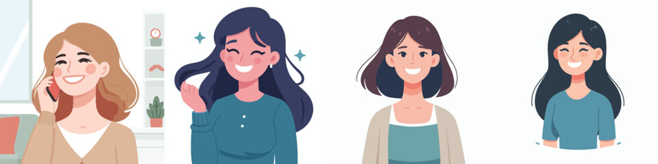 young woman vector set