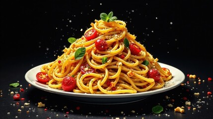 Aromatic Pasta Dish with Cherry Tomatoes and Herbs, a Culinary Delight Served on a Simple Plate