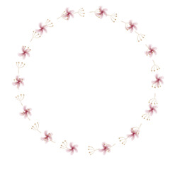 Watercolor floral wreath. Hand painted frame of greenery, wildflowers, herbs. Botanical illustration for design, print or background