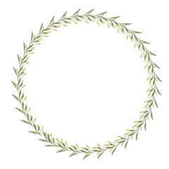 Watercolor floral wreath. Hand painted frame of greenery, wildflowers, herbs. Botanical illustration for design, print or background