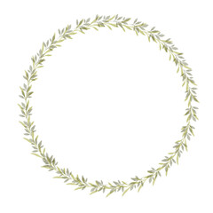 Watercolor floral wreath. Hand painted frame of greenery, wildflowers, herbs. Botanical illustration for design, print or background