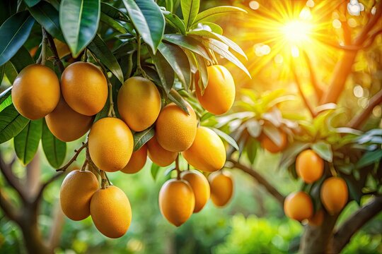 Organic lucuma trees thrive in South America, yielding a sweet, exotic tropical fruit harvest.