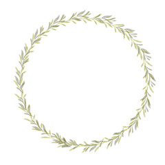 Watercolor floral wreath. Hand painted frame of greenery, wildflowers, herbs. Botanical illustration for design, print or background