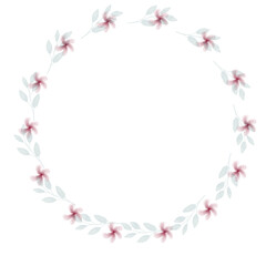 Watercolor floral wreath. Hand painted frame of greenery, wildflowers, herbs. Botanical illustration for design, print or background