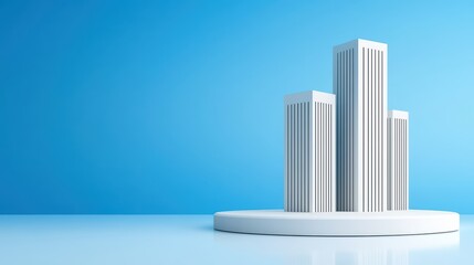 Obraz premium Modern Minimalist Cityscape with Abstract Skyscrapers on Blue Background